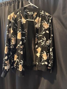 Floral Bomber Jacket - Black with Beige Floral